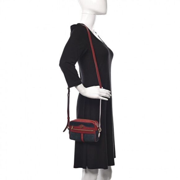 Gucci Suede Calfskin Web Mini Ophidia Shoulder Bag Blue Red - Picture 9 of 10